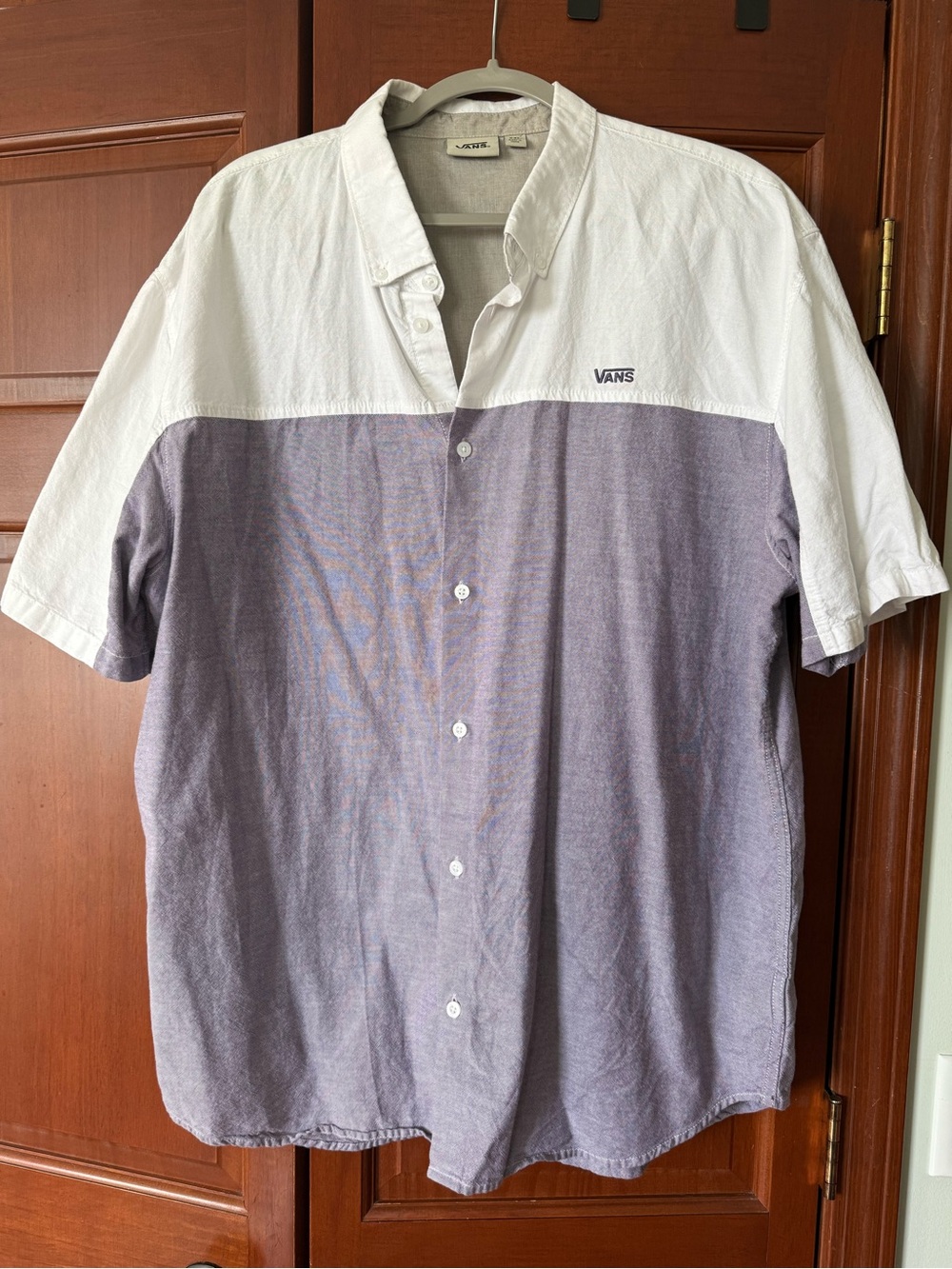 Vans Two-Tone Short-Sleeve Button-Up Shirt in White and Lavender